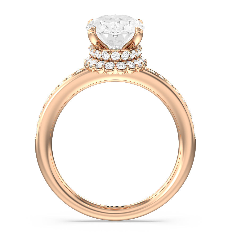 Collared Scalloped Hidden Halo Engagement Ring with Oval Cut Diamond in 14KT Rose Gold view 2

