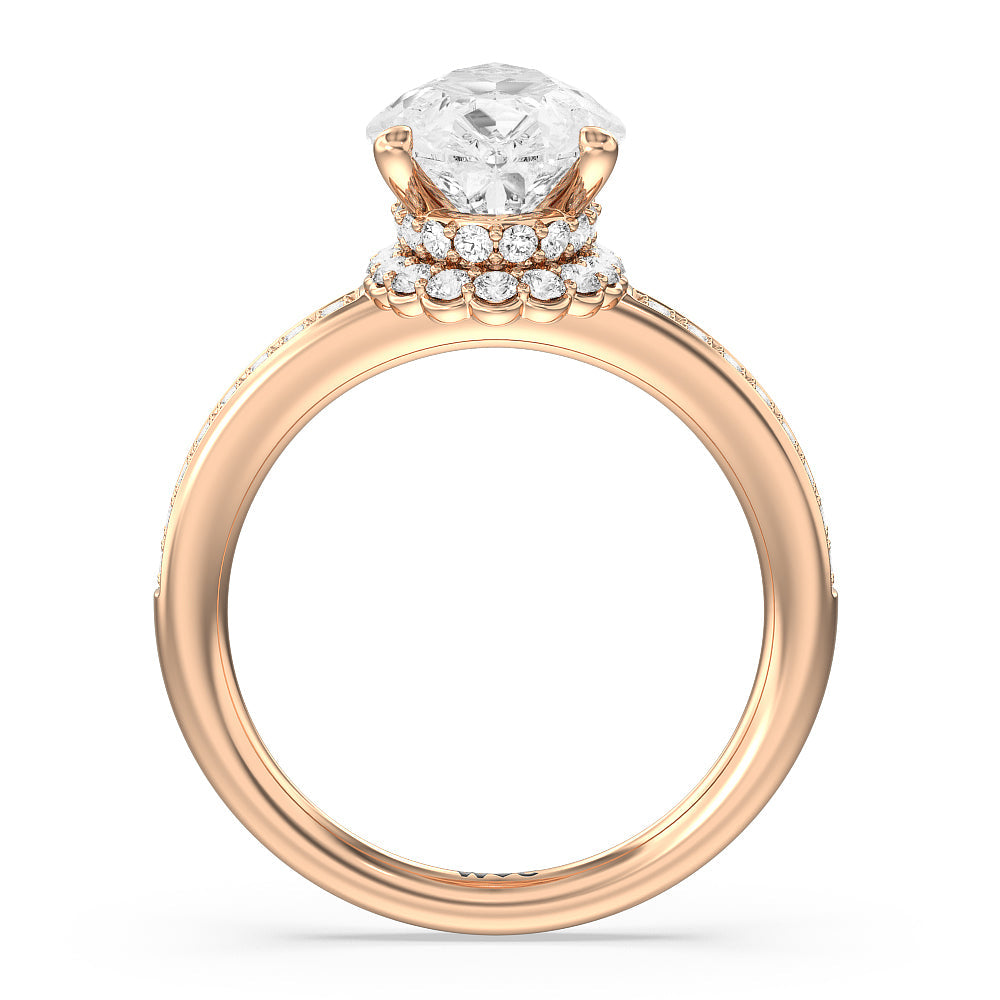 Collared Scalloped Hidden Halo Engagement Ring with Pear Cut Diamond in 14KT Rose Gold view 2
