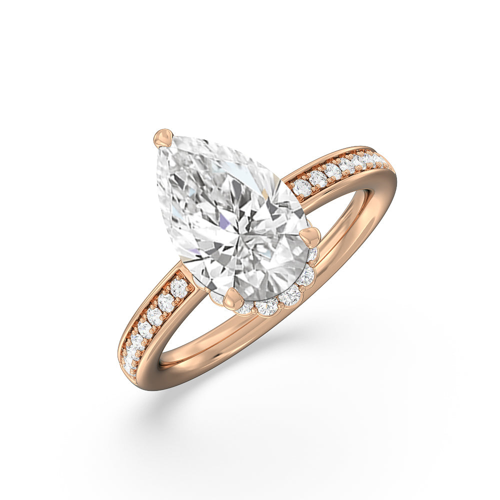 Collared Scalloped Hidden Halo Engagement Ring with Pear Cut Diamond in 14KT Rose Gold view 3
