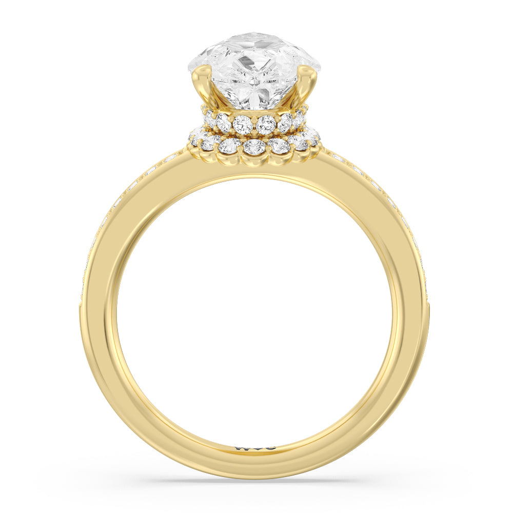 Collared Scalloped Hidden Halo Engagement Ring with Pear Cut Diamond in 14KT Yellow Gold view 2

