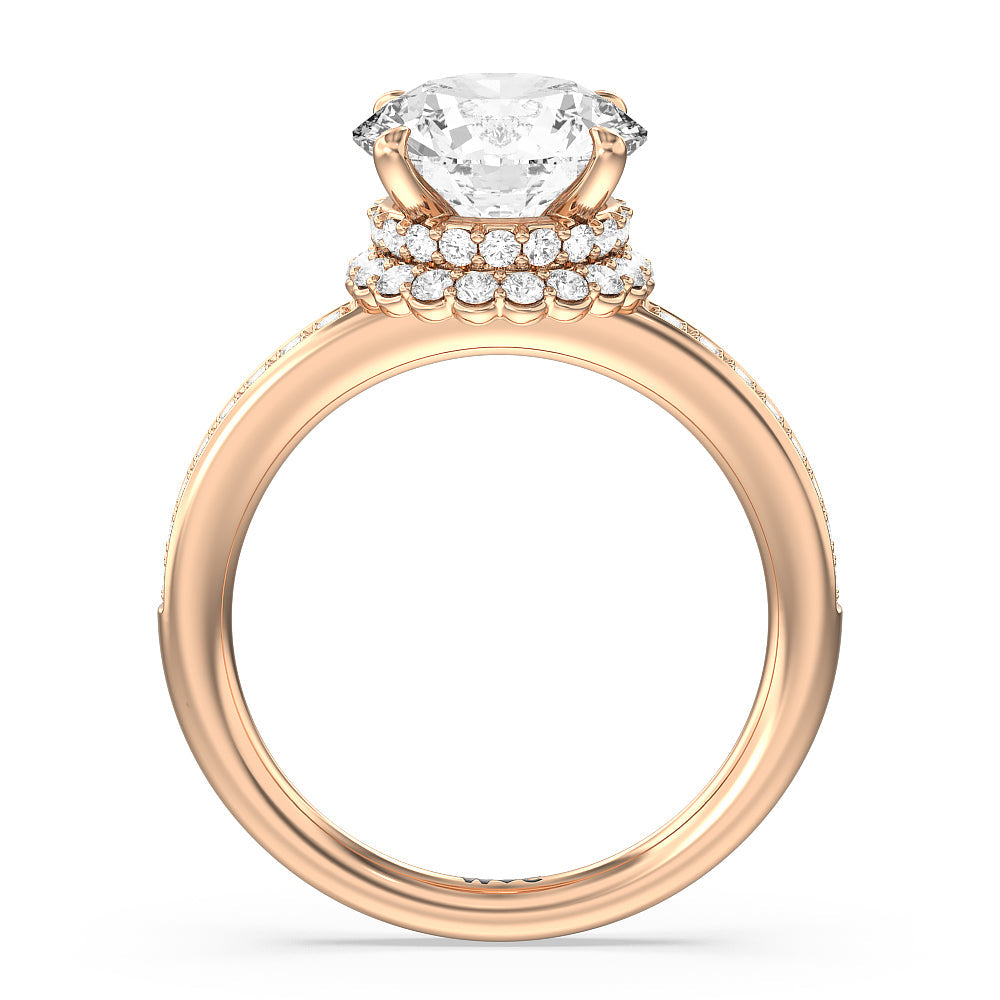 Collared Scalloped Hidden Halo Engagement Ring with Round Cut Diamond in 14KT Rose Gold view 2
