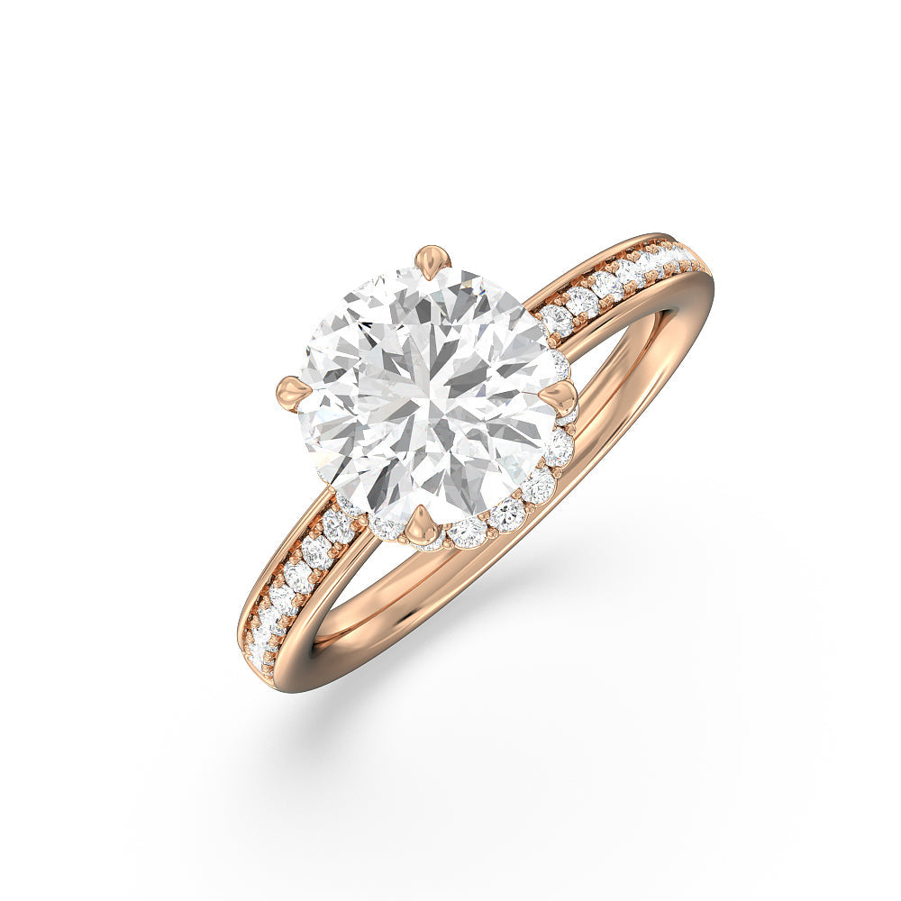 Collared Scalloped Hidden Halo Engagement Ring with Round Cut Diamond in 14KT Rose Gold view 3
