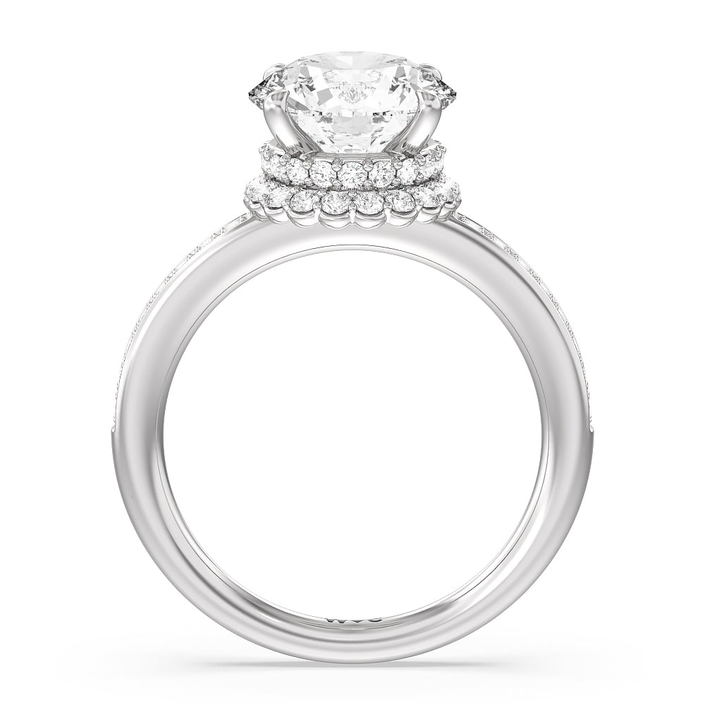 Collared Scalloped Hidden Halo Engagement Ring with Round Cut Diamond in 14KT Platinum view 2
