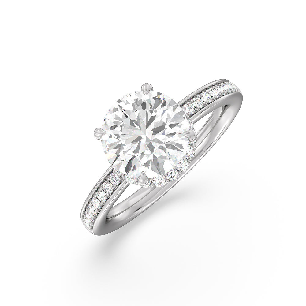 Collared Scalloped Hidden Halo Engagement Ring with Round Cut Diamond in 14KT Platinum view 3
