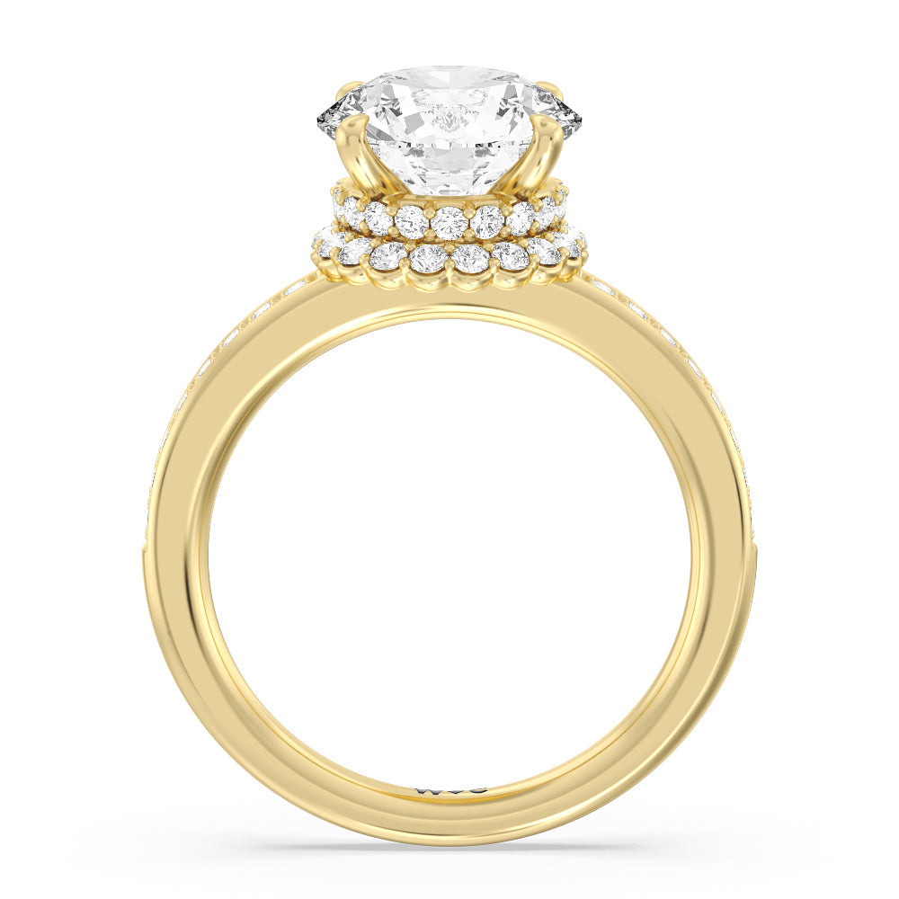 Collared Scalloped Hidden Halo Engagement Ring with Round Cut Diamond in 14KT Yellow Gold view 2
