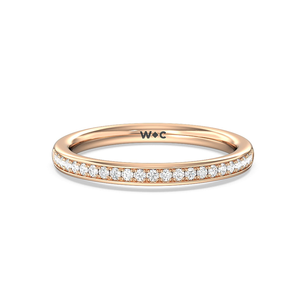 Collared Scalloped Hidden Halo Diamond Wedding Band with 18KT Rose Gold Cut Diamond in 14KT Rose Gold view 1
