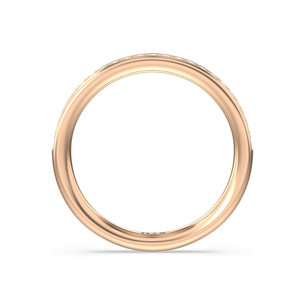 Collared Scalloped Hidden Halo Diamond Wedding Band with 18KT Rose Gold Cut Diamond in 14KT Rose Gold view 2
