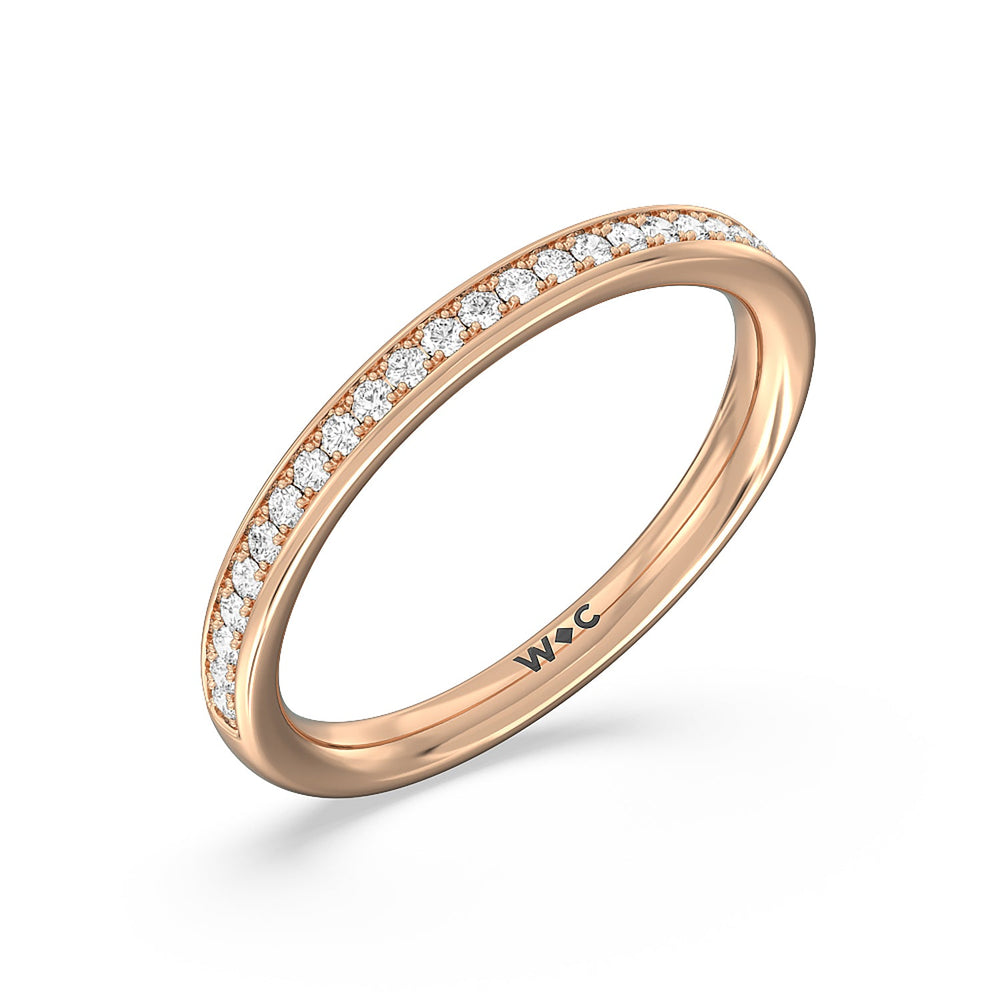 Collared Scalloped Hidden Halo Diamond Wedding Band with 18KT Rose Gold Cut Diamond in 14KT Rose Gold view 4
