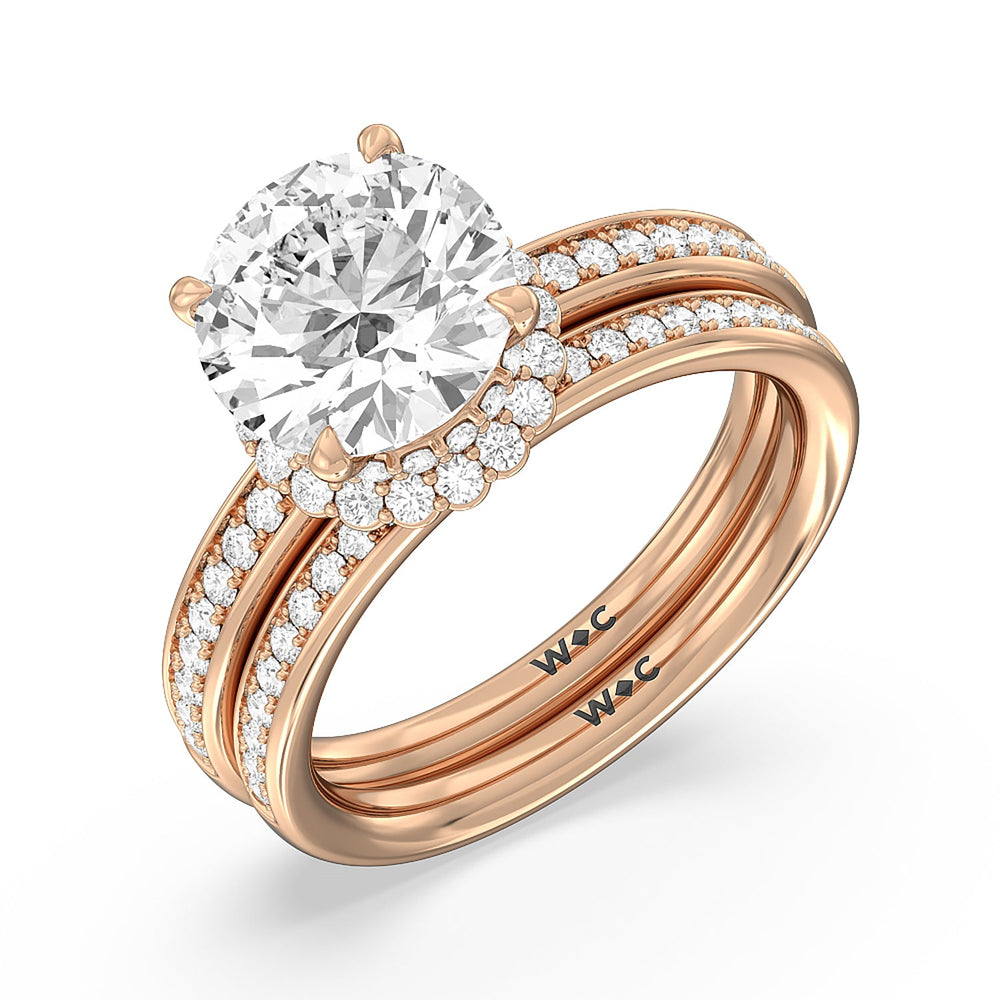 Collared Scalloped Hidden Halo Diamond Wedding Band with 18KT Rose Gold Cut Diamond in 14KT Rose Gold view 3
