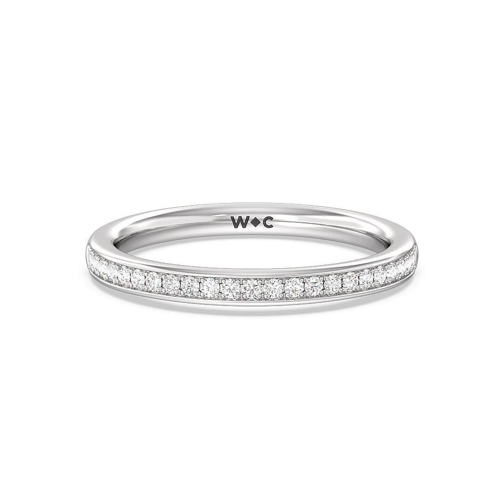 Collared Scalloped Hidden Halo Diamond Wedding Band with Platinum Cut Diamond in 14KT Platinum view 1
