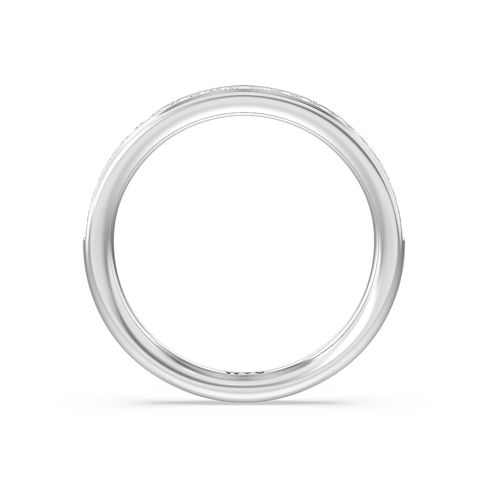Collared Scalloped Hidden Halo Diamond Wedding Band with Platinum Cut Diamond in 14KT Platinum view 2
