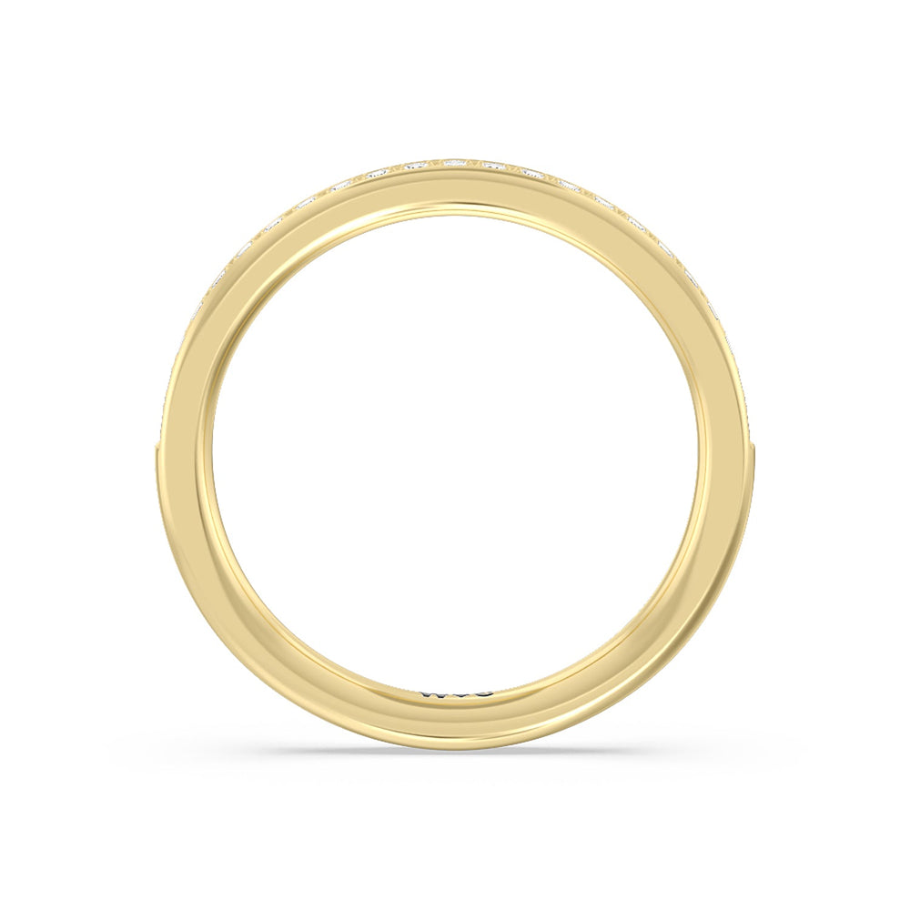 Collared Scalloped Hidden Halo Diamond Wedding Band with 18KT Yellow Gold Cut Diamond in 14KT Yellow Gold view 2
