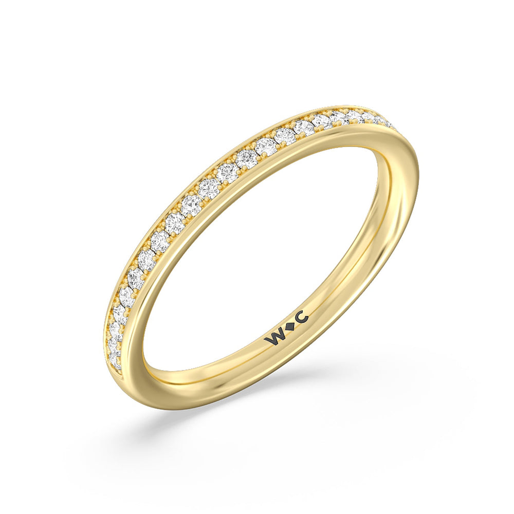Collared Scalloped Hidden Halo Diamond Wedding Band with 18KT Yellow Gold Cut Diamond in 14KT Yellow Gold view 4

