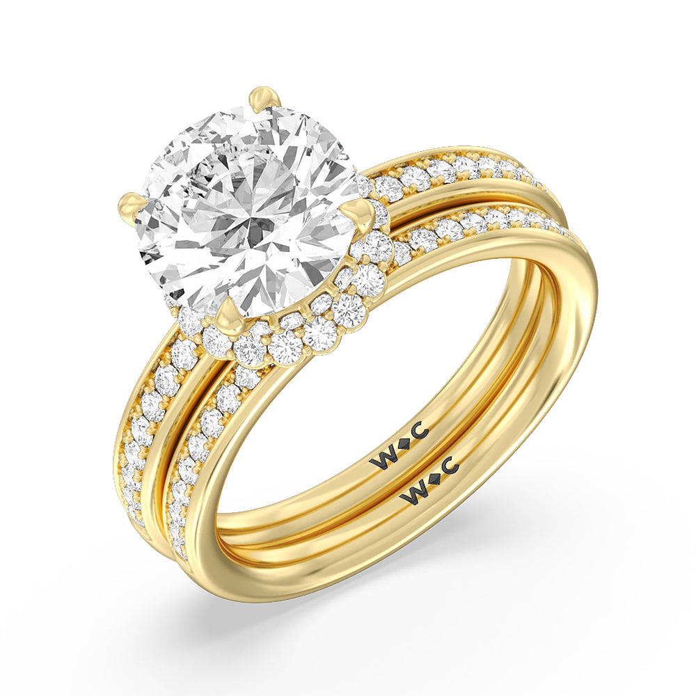 Collared Scalloped Hidden Halo Diamond Wedding Band with 18KT Yellow Gold Cut Diamond in 14KT Yellow Gold view 3
