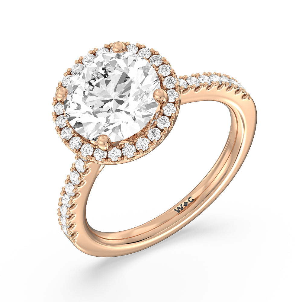 Halo And Scalloped Hidden Halo Cathedral Engagement Ring with Round Cut Diamond in 14KT Rose Gold view 3
