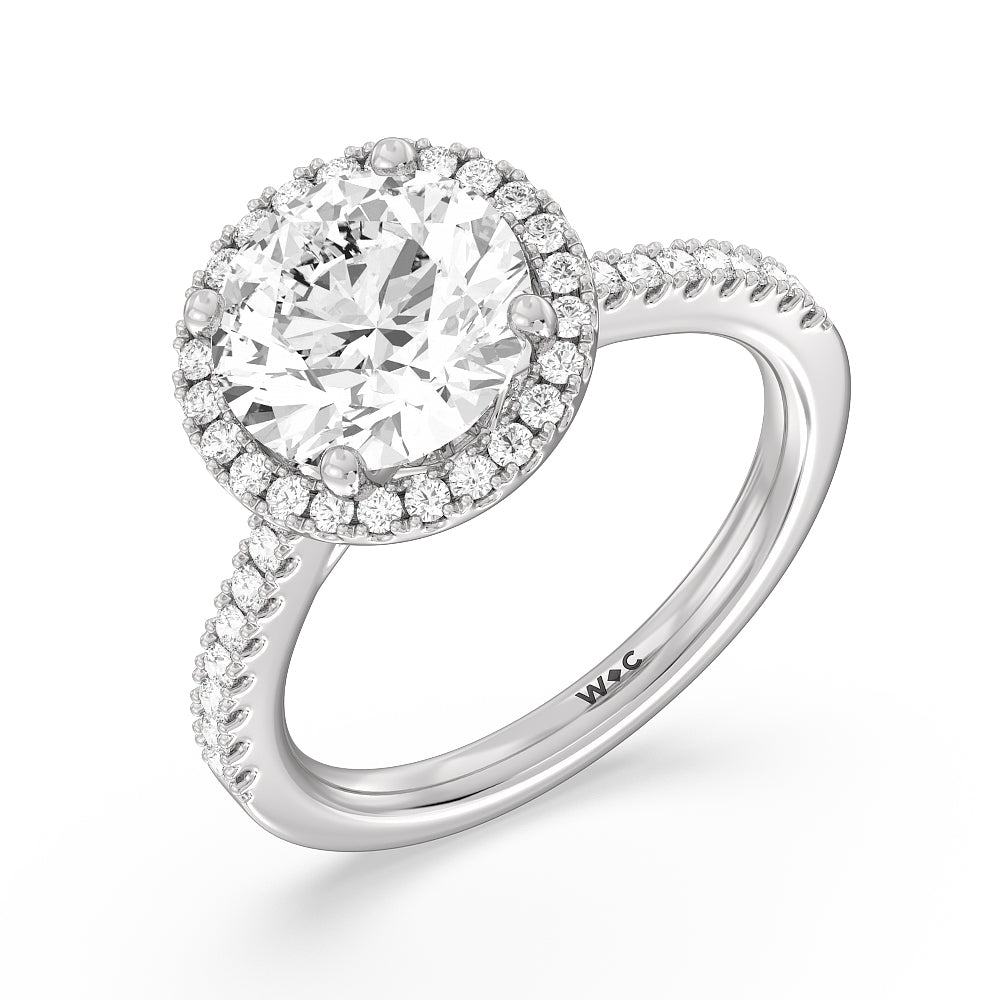 Halo And Scalloped Hidden Halo Cathedral Engagement Ring with Round Cut Diamond in 14KT Platinum view 3
