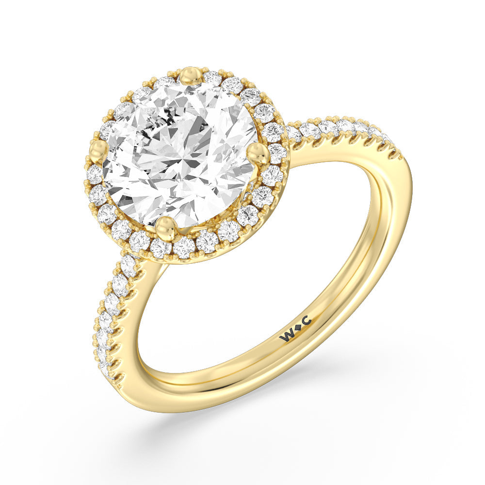 Halo And Scalloped Hidden Halo Cathedral Engagement Ring with Round Cut Diamond in 14KT Yellow Gold view 3
