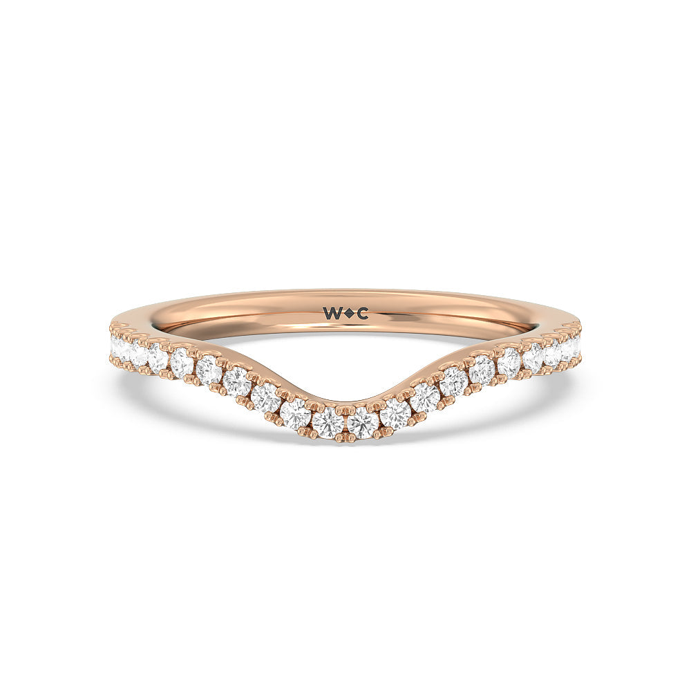 Halo And Scalloped Hidden Halo Cathedral Diamond Wedding Band with 18KT Rose Gold Cut Diamond in 14KT Rose Gold view 1
