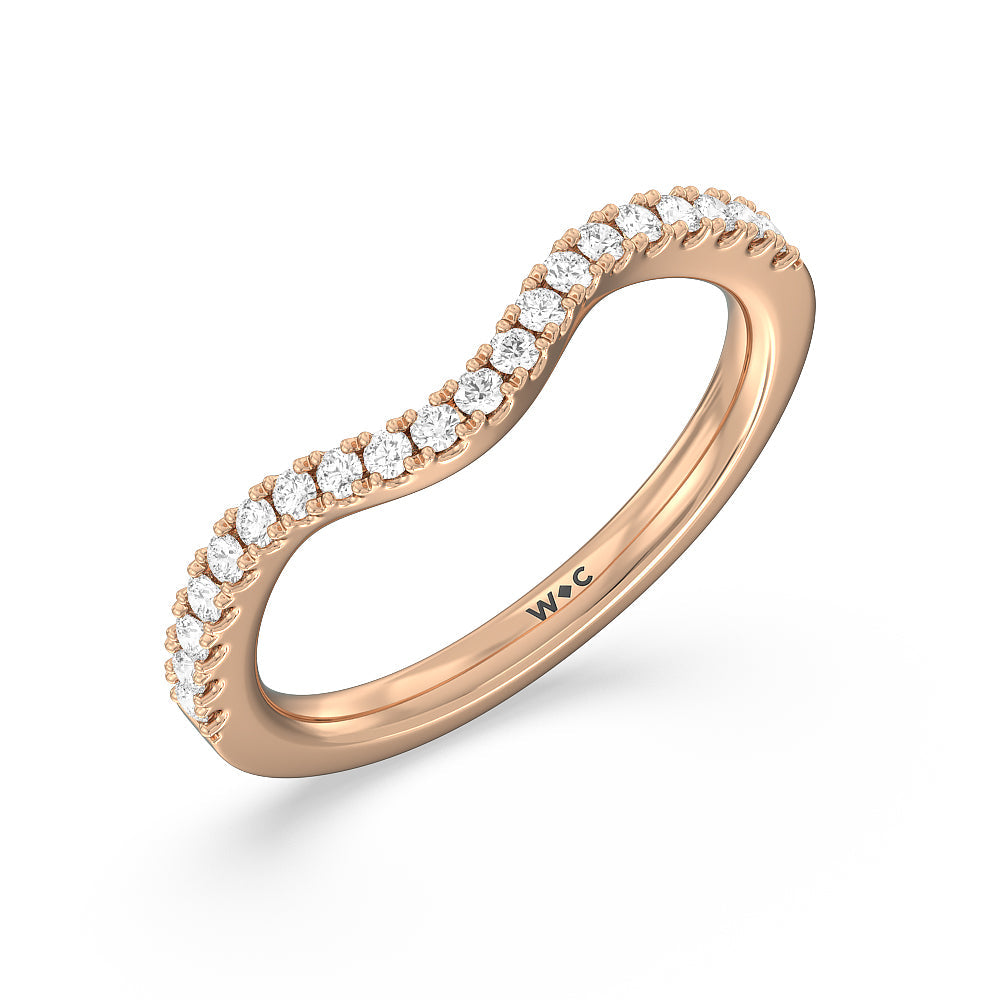Halo And Scalloped Hidden Halo Cathedral Diamond Wedding Band with 18KT Rose Gold Cut Diamond in 14KT Rose Gold view 4
