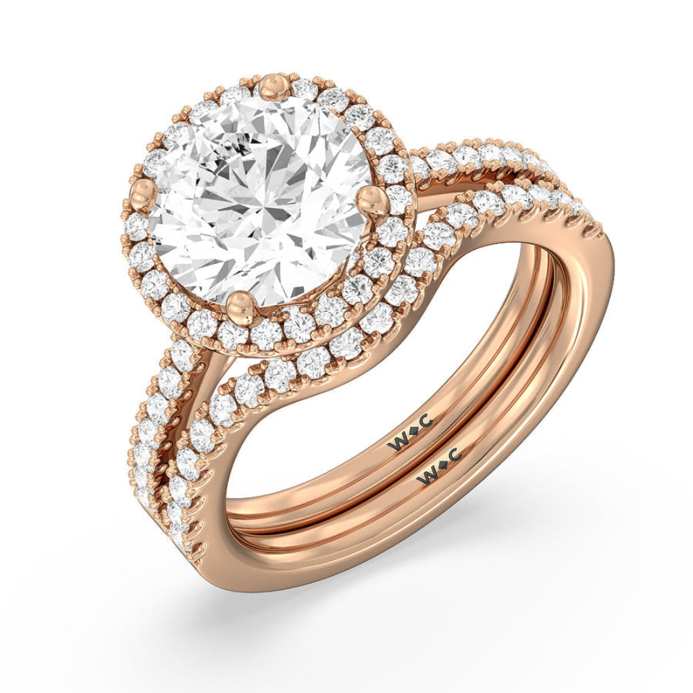 Halo And Scalloped Hidden Halo Cathedral Engagement Ring with Pear Cut Diamond in 14KT Rose Gold view 6
