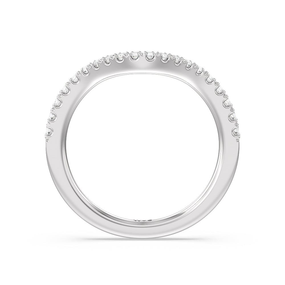 Halo And Scalloped Hidden Halo Cathedral Diamond Wedding Band with Platinum Cut Diamond in 14KT Platinum view 2
