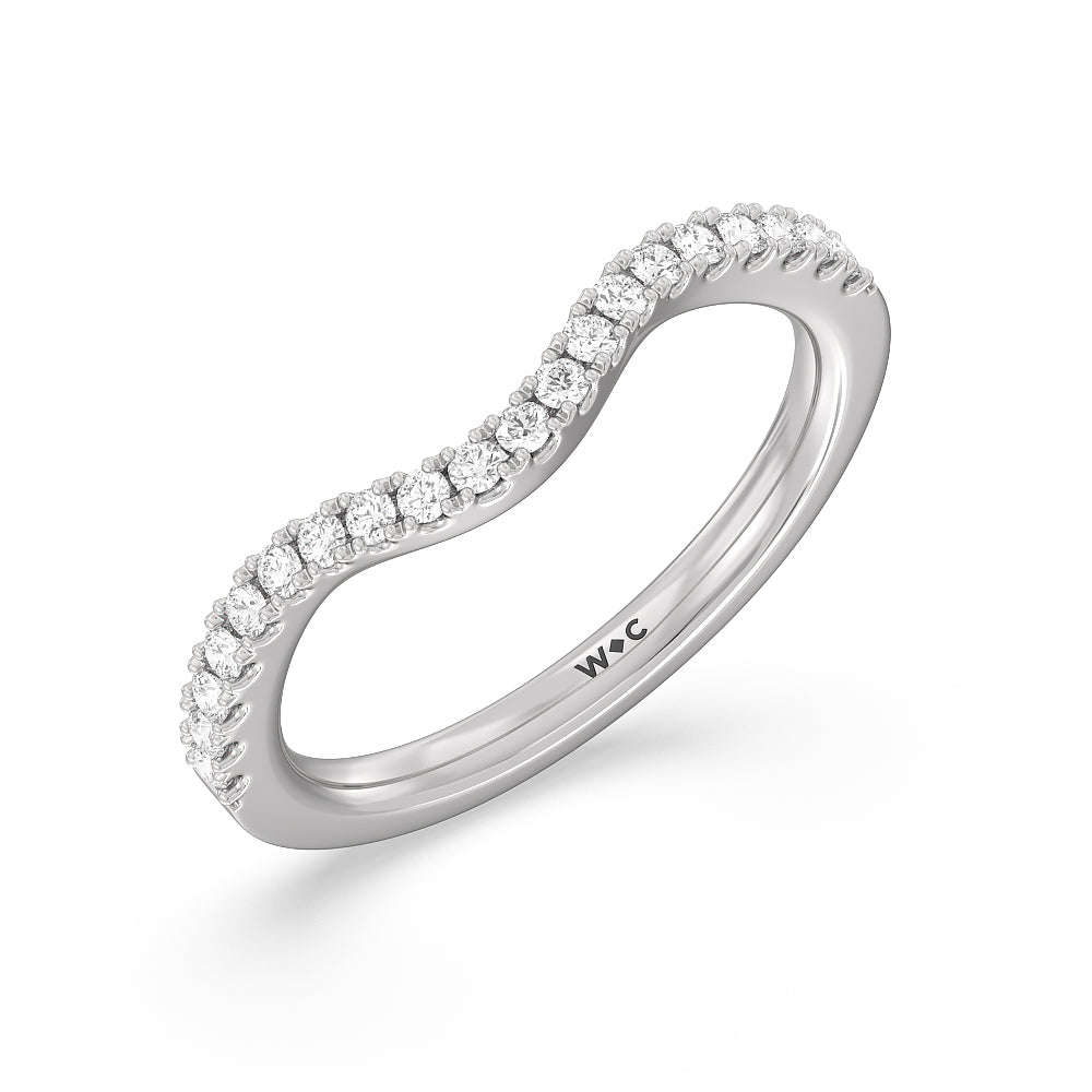 Halo And Scalloped Hidden Halo Cathedral Diamond Wedding Band with Platinum Cut Diamond in 14KT Platinum view 4
