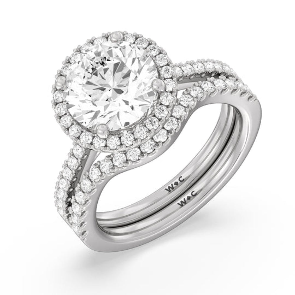 Halo And Scalloped Hidden Halo Cathedral Engagement Ring with Pear Cut Diamond in 14KT Rose Gold view 4
