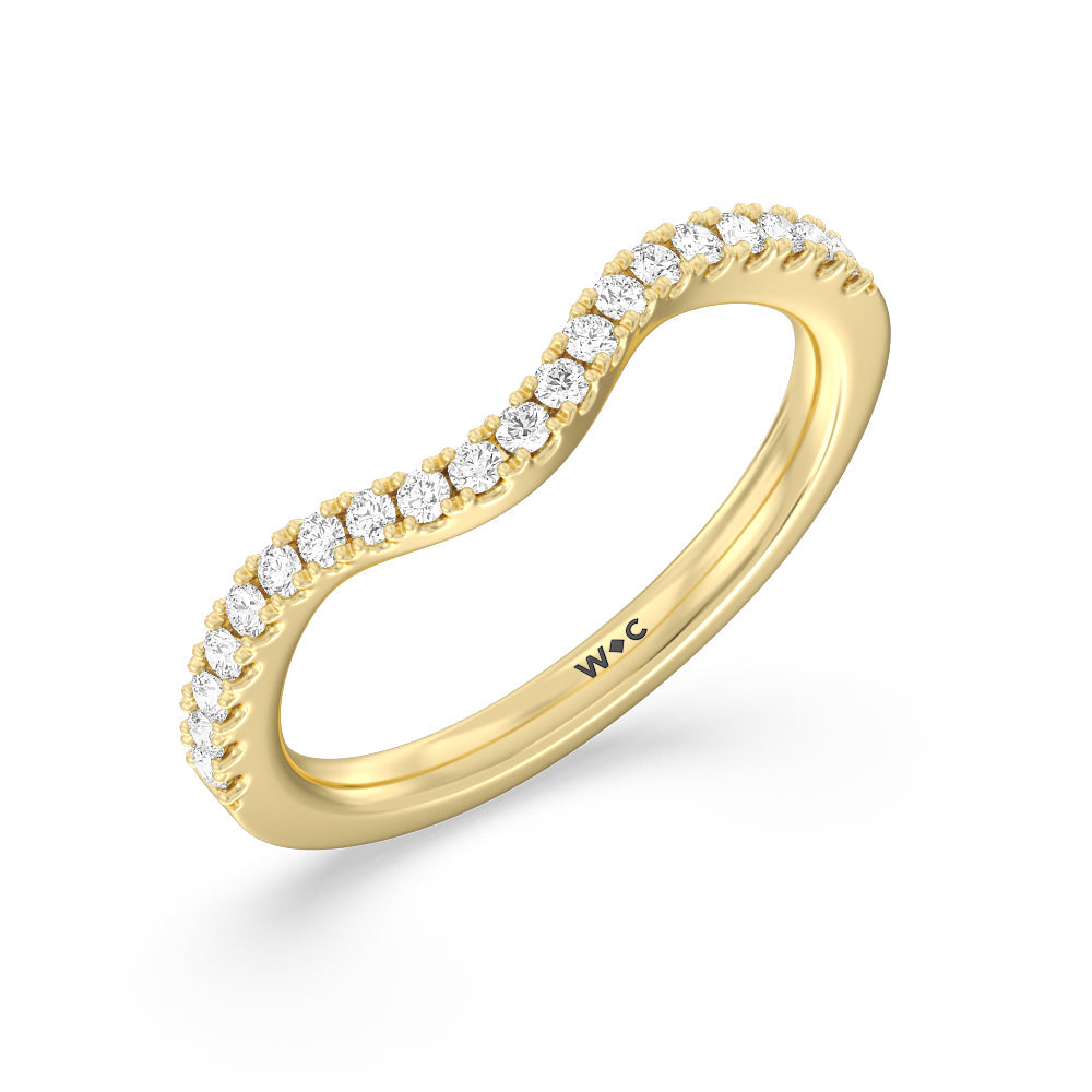 Halo And Scalloped Hidden Halo Cathedral Diamond Wedding Band with 18KT Yellow Gold Cut Diamond in 14KT Yellow Gold view 4
