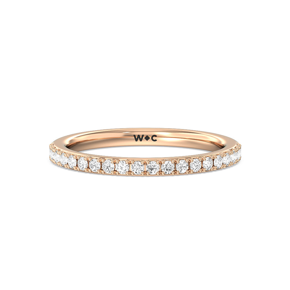 Pave Scalloped Hidden Halo Diamond Wedding Band with 18KT Rose Gold Cut Diamond in 14KT Rose Gold view 1
