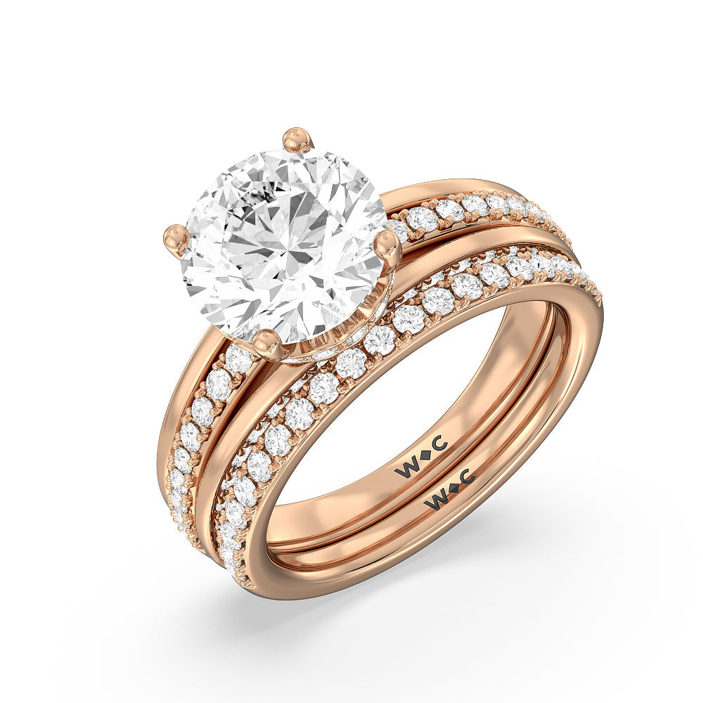 Pave Scalloped Hidden Halo Diamond Wedding Band with 18KT Rose Gold Cut Diamond in 14KT Rose Gold view 3
