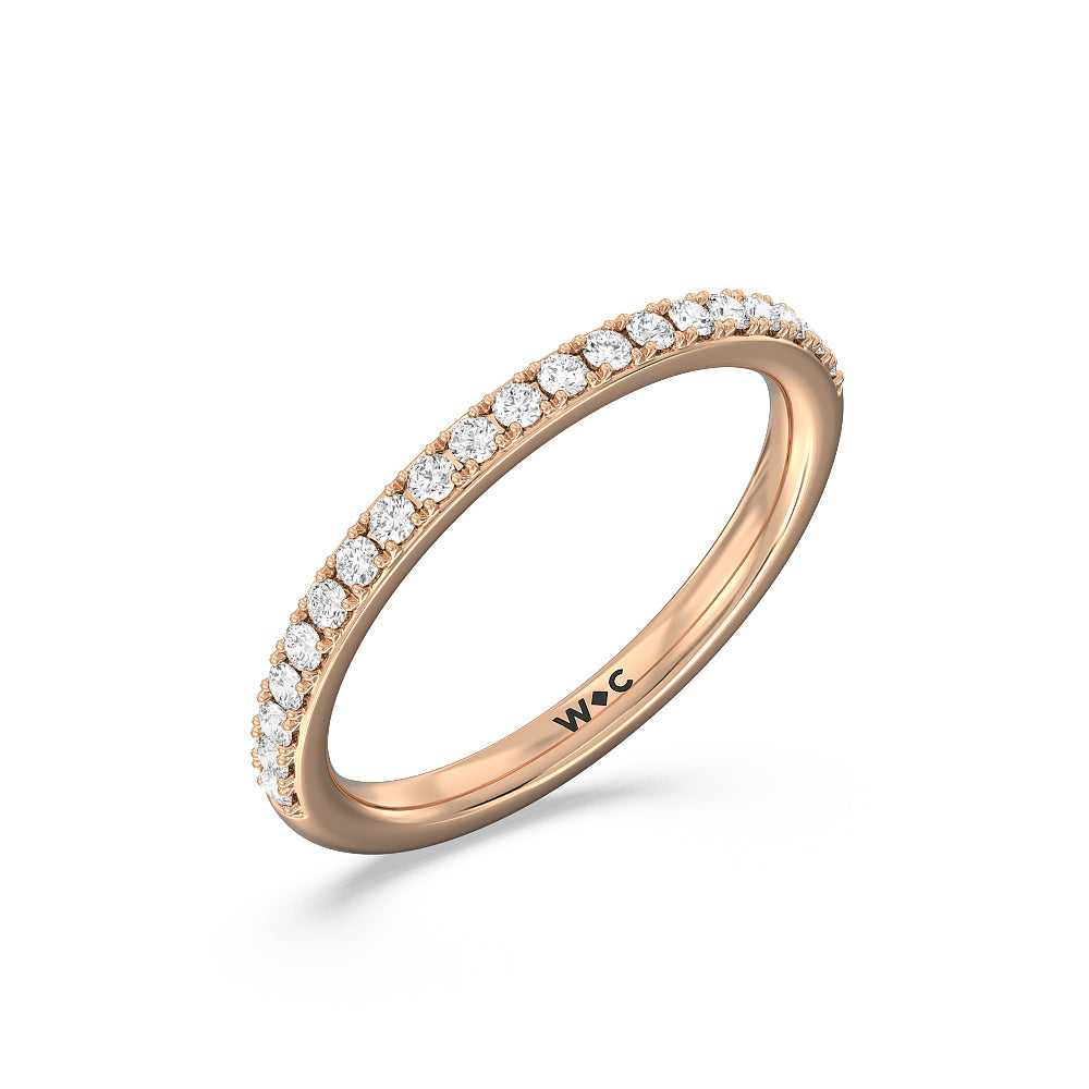 Pave Scalloped Hidden Halo Diamond Wedding Band with 18KT Rose Gold Cut Diamond in 14KT Rose Gold view 4

