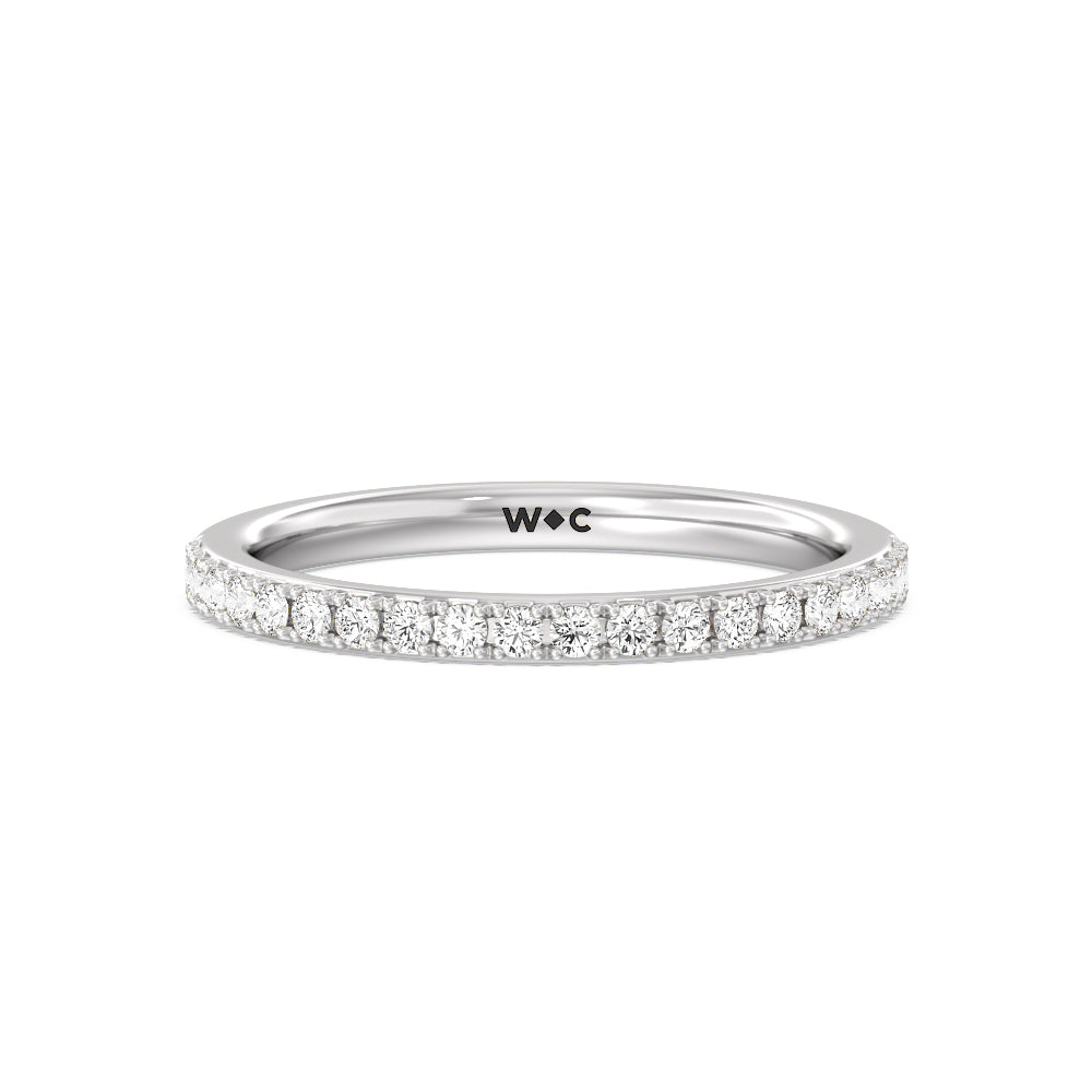 Pave Scalloped Hidden Halo Diamond Wedding Band with Platinum Cut Diamond in 14KT Platinum view 1
