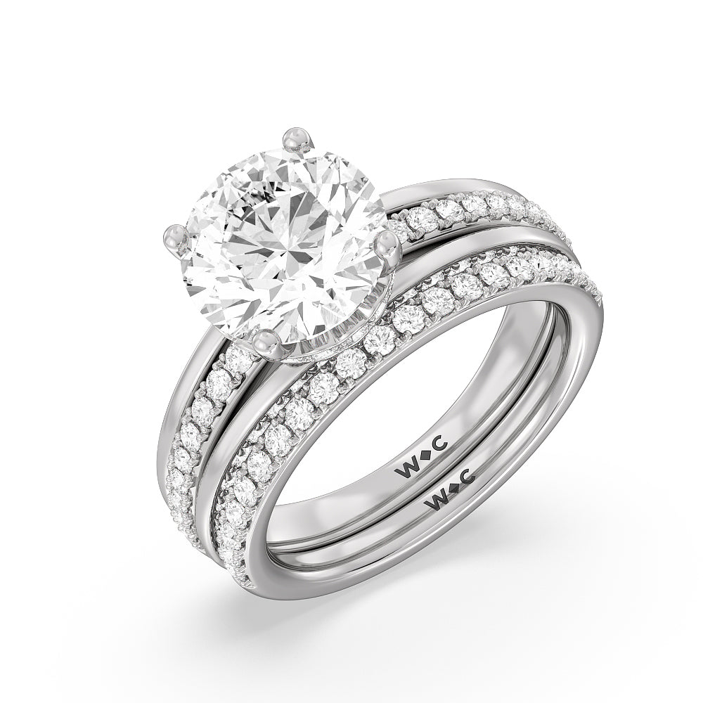 Pave Scalloped Hidden Halo Diamond Wedding Band with Platinum Cut Diamond in 14KT Platinum view 3
