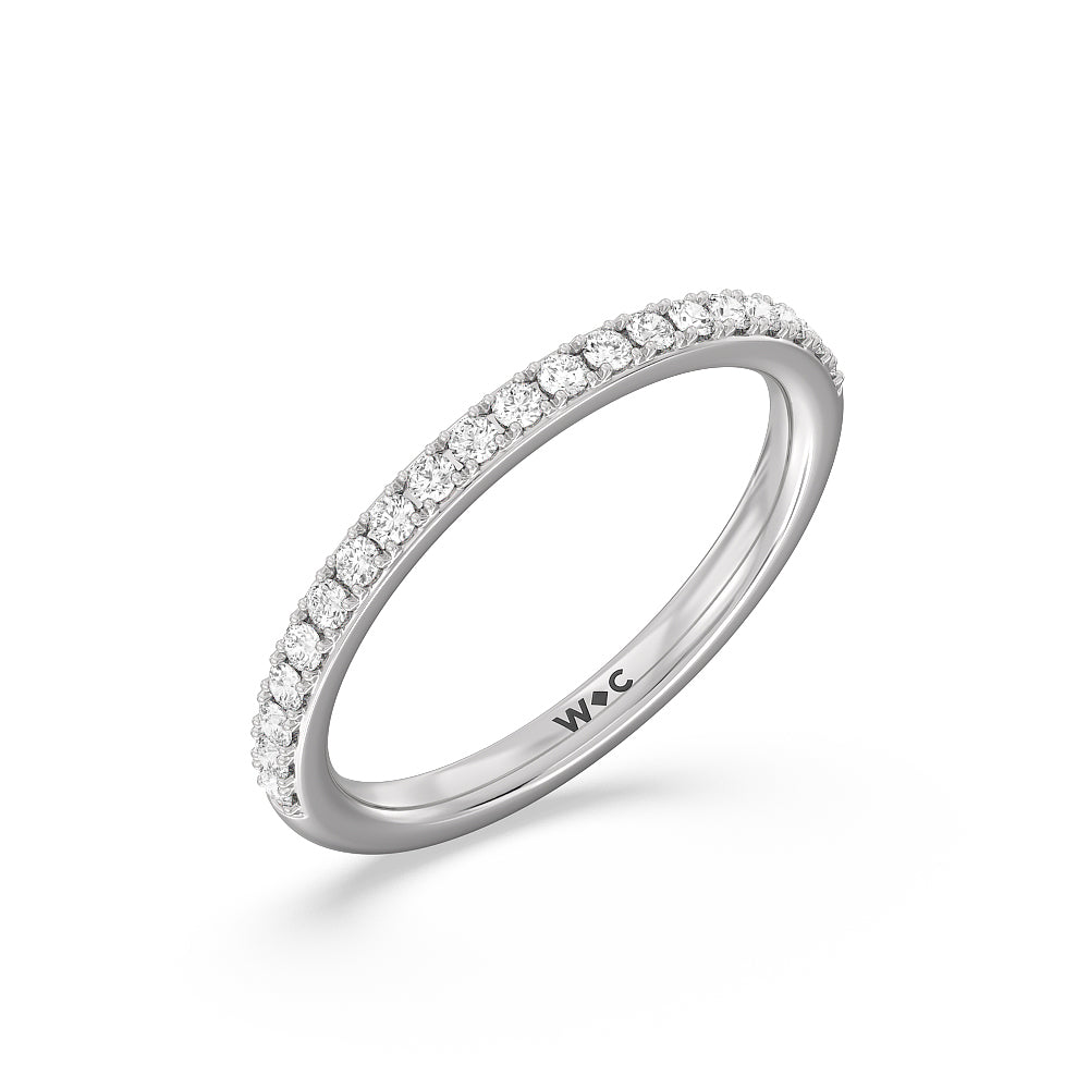 Pave Scalloped Hidden Halo Diamond Wedding Band with Platinum Cut Diamond in 14KT Platinum view 4
