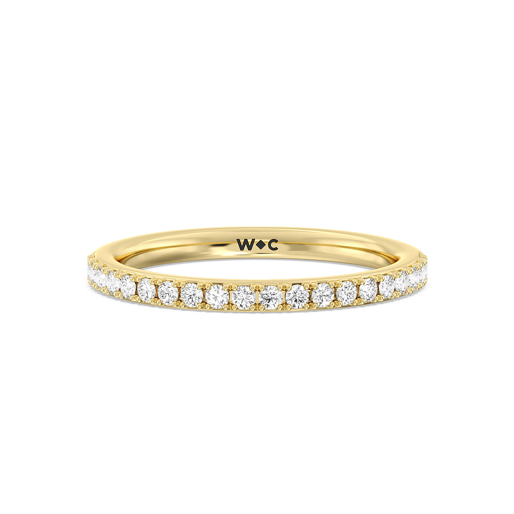 Pave Scalloped Hidden Halo Diamond Wedding Band with 18KT Yellow Gold Cut Diamond in 14KT Yellow Gold view 1
