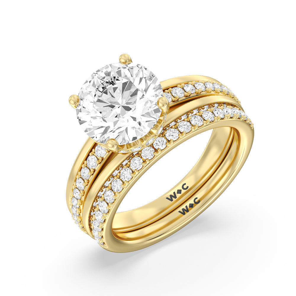 Pave Scalloped Hidden Halo Diamond Wedding Band with 18KT Yellow Gold Cut Diamond in 14KT Yellow Gold view 3
