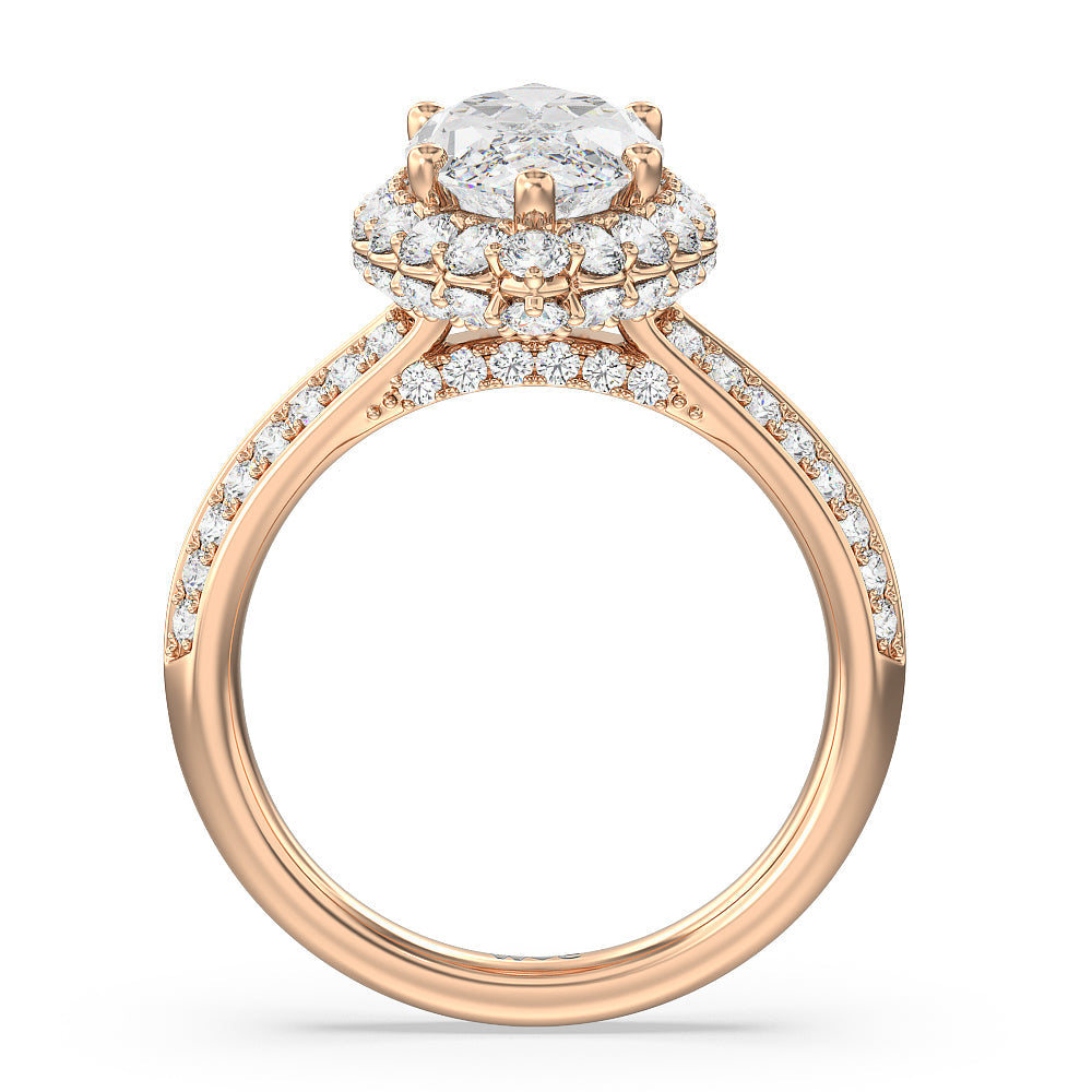 Marquise Cut Knife Edge Scalloped Hidden Halo Engagement Ring with Lab Grown Diamond in 14KT Rose Gold view 2
