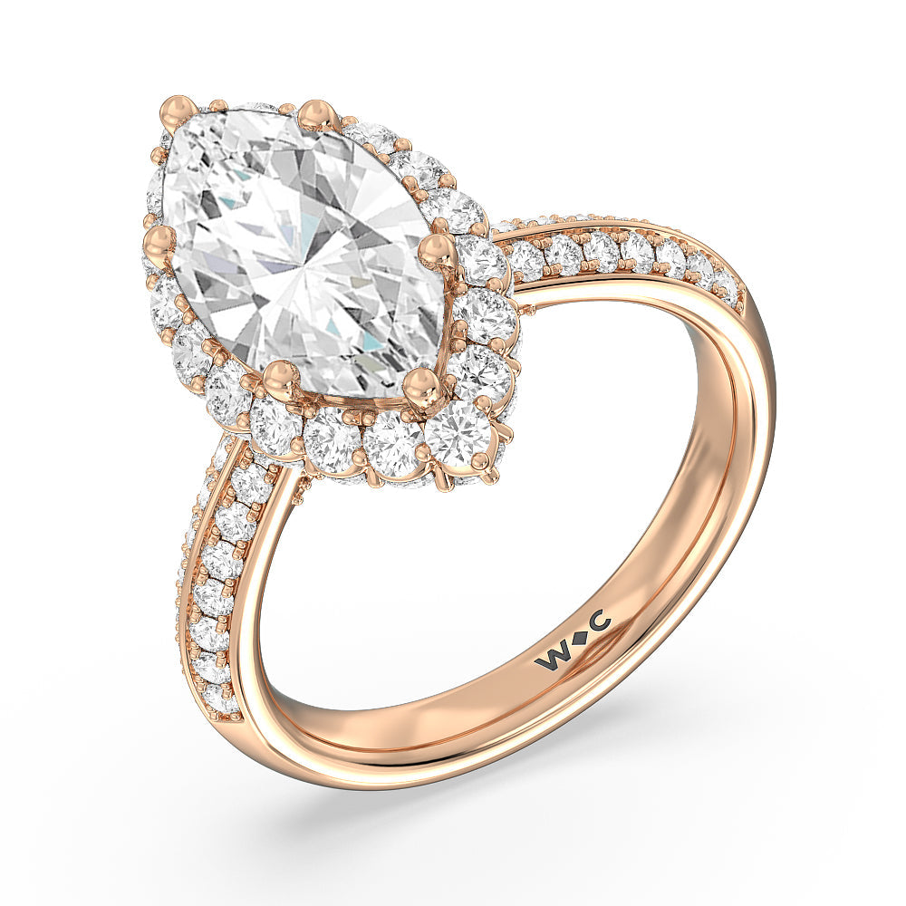 Marquise Cut Knife Edge Scalloped Hidden Halo Engagement Ring with Lab Grown Diamond in 14KT Rose Gold view 3
