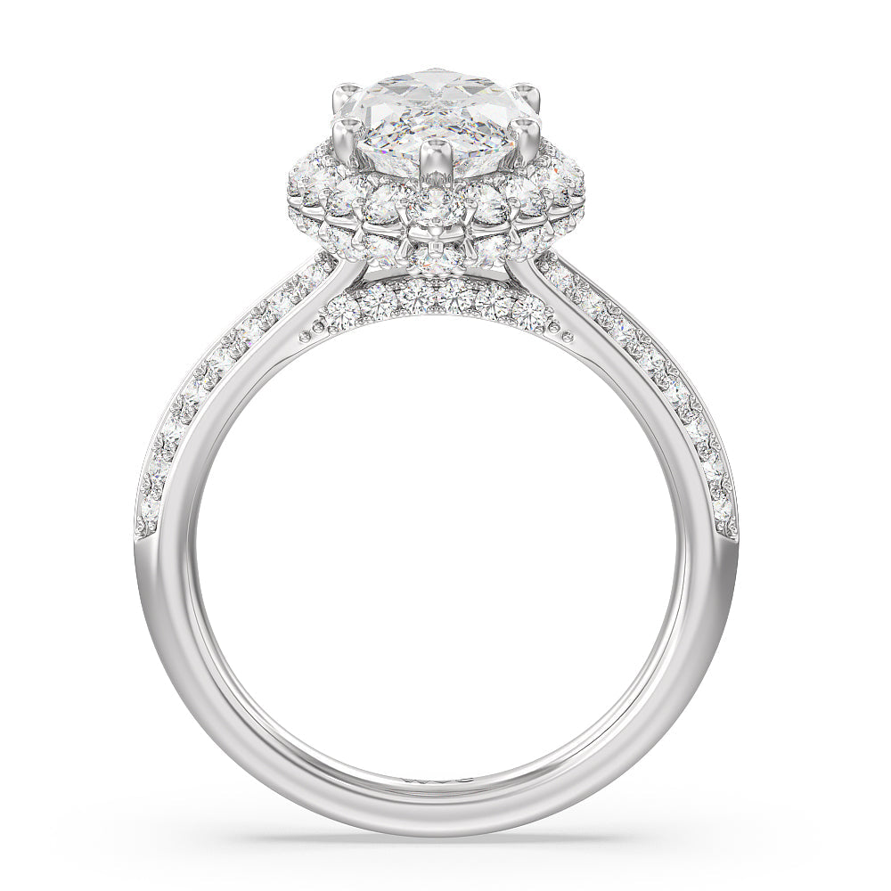 Marquise Cut Knife Edge Scalloped Hidden Halo Engagement Ring with Lab Grown Diamond in 14KT Platinum view 2
