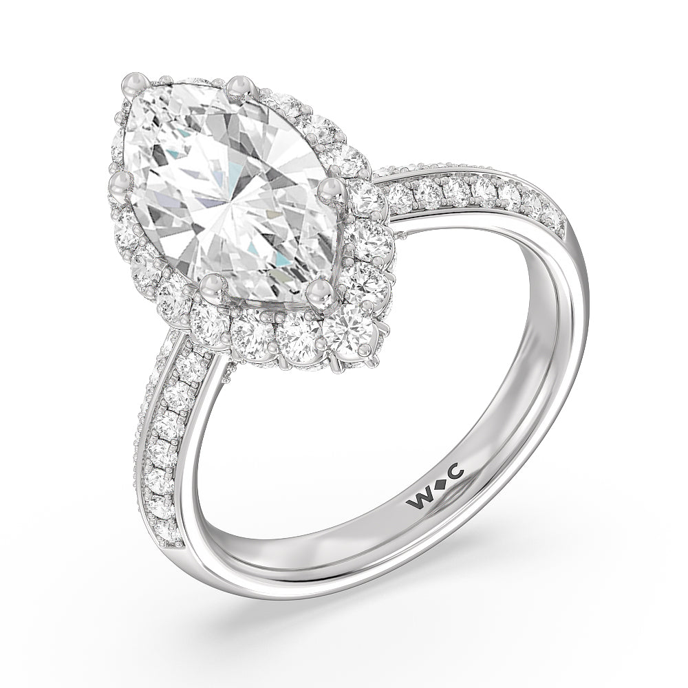 Marquise Cut Knife Edge Scalloped Hidden Halo Engagement Ring with Lab Grown Diamond in 14KT Platinum view 3
