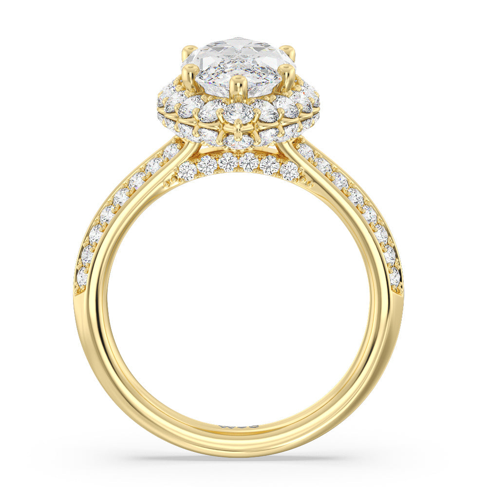 Marquise Cut Knife Edge Scalloped Hidden Halo Engagement Ring with Lab Grown Diamond in 14KT Yellow Gold view 2
