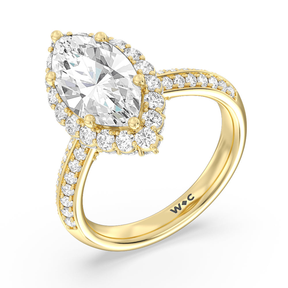 Marquise Cut Knife Edge Scalloped Hidden Halo Engagement Ring with Lab Grown Diamond in 14KT Yellow Gold view 3
