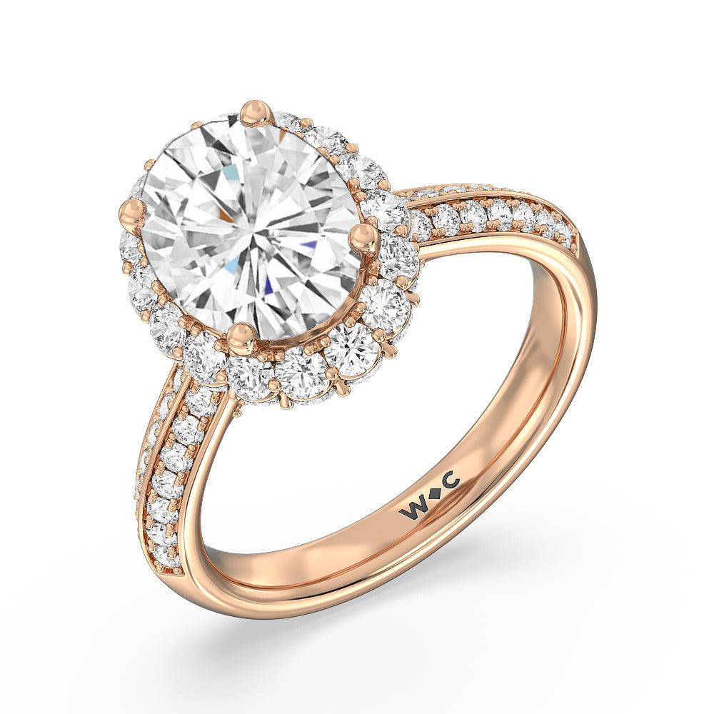 Oval Cut Knife Edge Scalloped Hidden Halo Engagement Ring with Lab Grown Diamond in 14KT Rose Gold view 3
