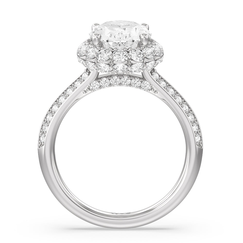 Oval Cut Knife Edge Scalloped Hidden Halo Engagement Ring with Lab Grown Diamond in 14KT Platinum view 2
