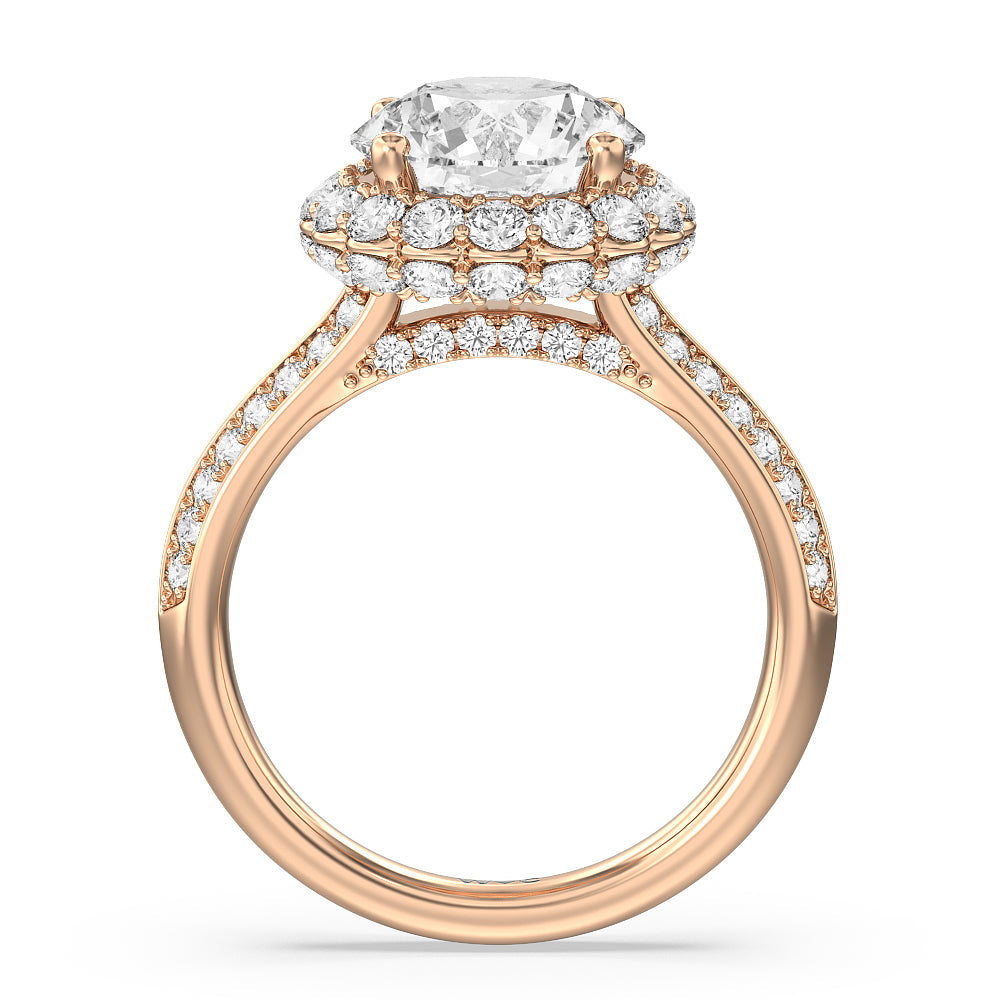 Round Cut Knife Edge Scalloped Hidden Halo Engagement Ring with Lab Grown Diamond in 14KT Rose Gold view 2
