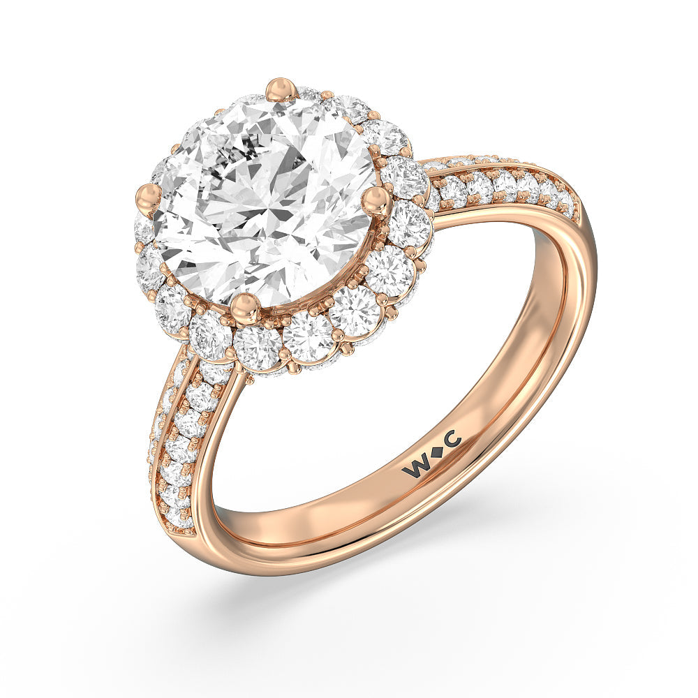 Round Cut Knife Edge Scalloped Hidden Halo Engagement Ring with Lab Grown Diamond in 14KT Rose Gold view 3
