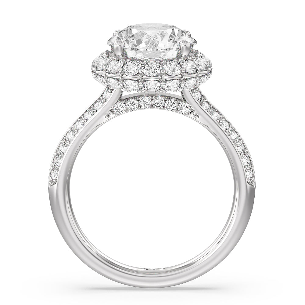 Round Cut Knife Edge Scalloped Hidden Halo Engagement Ring with Lab Grown Diamond in 14KT Platinum view 2
