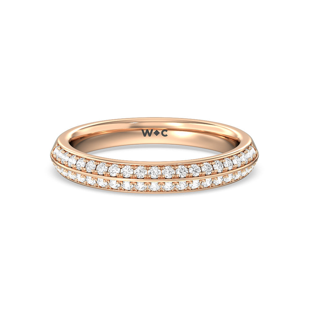 Knife Edge Scalloped Hidden Halo Diamond Wedding Band with 18KT Rose Gold Cut Diamond in 14KT Rose Gold view 1
