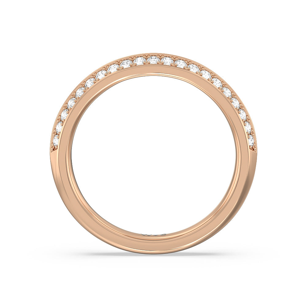 Knife Edge Scalloped Hidden Halo Diamond Wedding Band with 18KT Rose Gold Cut Diamond in 14KT Rose Gold view 2
