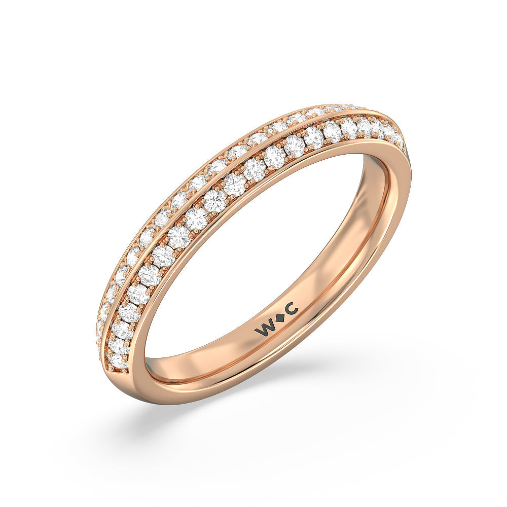 Knife Edge Scalloped Hidden Halo Diamond Wedding Band with 18KT Rose Gold Cut Diamond in 14KT Rose Gold view 4
